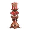 16" Tall Red and Brown Faux Marble Candle Holder with Candle