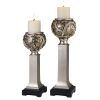 Set Of Two Silver Ball Tabletop Pillar Candle Holders