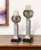 Set Of Two Silver Ball Tabletop Pillar Candle Holders