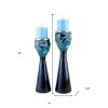 Set Of Two Navy and Aqua Floral Bling Candle Holders with Candles