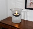 4" Clear Hammered Glass Tabletop Hurricane Candle Holder With Candle