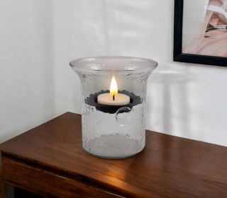 4" Clear Hammered Glass Tabletop Hurricane Candle Holder With Candle