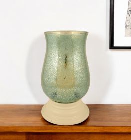 14" Green Mercury Glass Centerpiece Hurricane Candle Holder With Candle