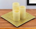 Set of Three Gold Flameless Pillar Candles With Holder