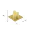 Set of Three Gold Flameless Pillar Candles With Holder