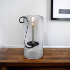12" Light Gray Seeded Glass Centerpiece Taper Candle Holder With Candle