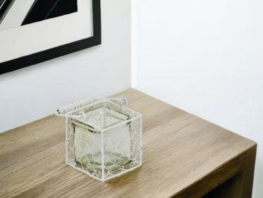 4" White Metal and Jar Tabletop Votive Candle Holder