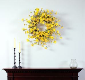 23" Green and Yellow Artificial Spring Daisy Wreath