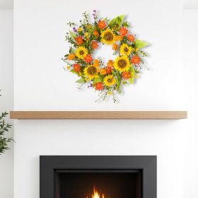 22" Green and Yellow Artificial Summer Sunflower Wreath