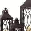Set Of Three Black Flameless Floor Lantern Candle Holder