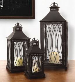 Set Of Three Black Flameless Floor Lantern Candle Holder