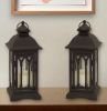 Set of Two Black Metal Geometric Lantern Candle Holders