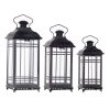 Set of Three Gray Metal Mirrored Floor Lantern Candle Holders