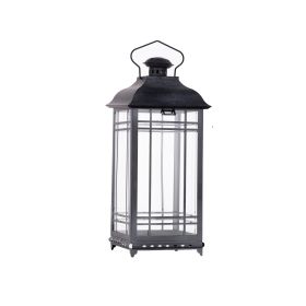Set of Three Gray Metal Mirrored Floor Lantern Candle Holders