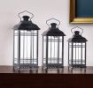 Set of Three Gray Metal Mirrored Floor Lantern Candle Holders