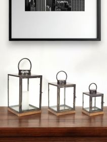 Set Of Three Gray Flameless Floor Lantern Candle Holder