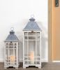 Set Of Two Gray Flameless Lantern Candle Holders