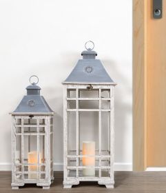 Set Of Two Gray Flameless Lantern Candle Holders