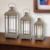 Set Of Three Brown Flameless Floor Lantern Candle Holder