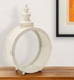18" Beige Flameless Floor Lantern Candle Holder