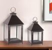 Set Of Two Black Flameless Floor Lantern Candle Holder