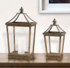 Set Of Two Brown Flameless Floor Lantern Candle Holder