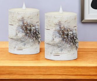 Set of Two Beige and Ivory Flameless Pillar Candle