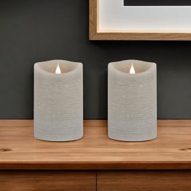 Set of Two Gray Flameless Pillar Candle