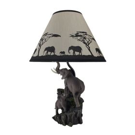 Elephant and Baby on Expedition Sculptural Table Lamp with Decorative Shade