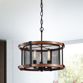 Airi Imitation Wood Grain/Black 3-light Chandelier