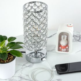 Crystal Bedside Table Lamp with 3-Way Dimmable, Touch Control Nightstand Lamps with 2 USB Ports