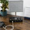 Touch Lamp with 2 Phone Stands,Dimmable USB Lamp Include 2 Warm Edison Bulbs, Grey Table Lamp Built in 2 USB Ports & 2 AC Outlet