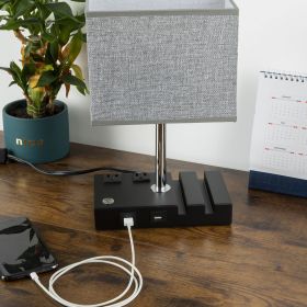 Touch Lamp with 2 Phone Stands,Dimmable USB Lamp Include 2 Warm Edison Bulbs, Grey Table Lamp Built in 2 USB Ports & 2 AC Outlet
