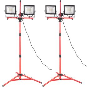 VEVOR LED Work Light with Stand, 2PCS 10000 Lumen Dual-head LED Work Light with 27.6"-68.1" Adjustable and Foldable Tripod Stand