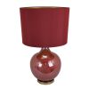 Gia 32 Inch Table Lamp, Drum Shade, Curved Round Glass Body, Red Finish