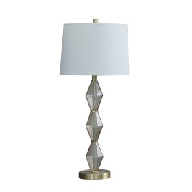 Ruth 30 Inch Accent Table Lamp, Glass Diamond Pedestal Base, White, Gold