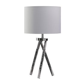27 Inch Accent Table Lamp, Hardback Fabric Drum Shade, White, Silver Chrome