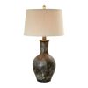 Aine 29 Inch Hydrocal Table Lamp, Drum Shade, Urn Shaped Base, Slate Gray