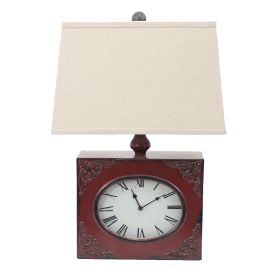 Clock Design Metal Table Lamp with Tapered Shade, Red and Beige