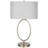 27 Inch Metal Table Lamp, Oval Center Ring, Gold, White
