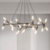 Black & Golden Modern Chandelier Light Fixture, Branch Design with Frosted Tubes, Black Cords, Adjustable Height Pendant Light for Dining Room