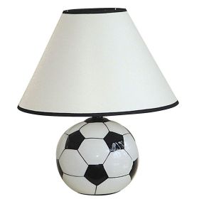 12" Tall Ceramic Table Lamp, Soccer Shaped, Linen Shade