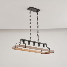 33.7-Inch Black and Faux Wood Grain Pendant Light, 5 E26 Bulb Sockets, Adjustable Chain Height â€“ Modern Farmhouse Chandelier for Dining Room