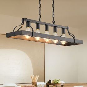33.7-Inch Black Industrial Pendant Light with 5 E26 Bulb Sockets, Adjustable Chain Height â€“ Modern Farmhouse Linear Chandelier for Dining Room