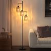 Boho Rattan Floor Lamp - Standing Lamps for Living Room  Dimmable Floor Lamp with Cage Shade