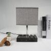 Touch Lamp with 2 Phone Stands,Dimmable USB Lamp Include 2 Warm Edison Bulbs, Grey Table Lamp Built in 2 USB Ports & 2 AC Outlet