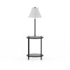 Glass End Table Floor Lamp, Matte Black