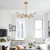 Modern Crystal Chandeliers, 9 Lights Golden Chandelier for Living Room Bedroom, Dining Room Chandelier Over Table
