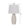23 Inch Set of 2 Ceramic Accent Table Lamp, Hammered Base, White, Gold