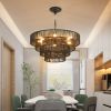 Rustic 4-Tier Black Hemp Rope Chandelier with 6 E12 Sockets, UL Listed Hardwired Pendant Light